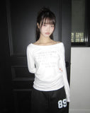 Dokken Lettering See-through Off-shoulder Long Sleeve T-shirt