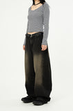 Mud side incision balloon denim pants