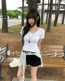 Jenne Shirred V-neck Slim Short Sleeve