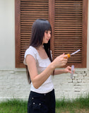 Cane Dot Frill Shirring Cap Short Sleeve T-Shirt