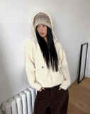 Luyou pocket knit hooded zip-up