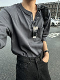 Cotton Henley Neck Button Long Sleeve Tee