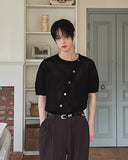 Bock Diagonal Button Linen Cardigan