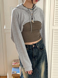 Lots Snap Button Waffle Layered Hood Bolero