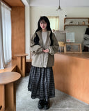 Maeve Unbalance Check Long Skirt