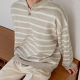 Fuzz Stripe Henley Neck Knit