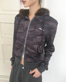 [Brushed Lining] Racquel Camo Military Fur Two-Way Hood Zip-Up