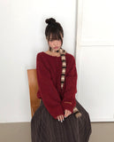 Sodan round neck henley neck loose wool long sleeve knit