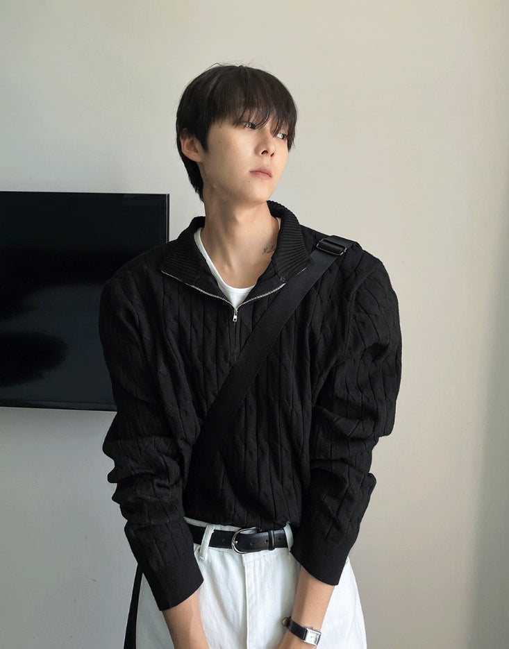 【COSYHARU】Cable long sleeve knit half zip up ver COSYHARU (コシハル) -ケーブル長袖ニットハーフジップアップver
