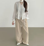 Front Pleated Loose Wide Back Banding Slacks