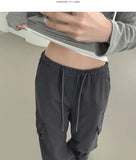 Cotton Two-Way Pocket Knee Shirring Wide Banding Pants