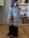 Raw Destroyed Bermuda Denim Pants