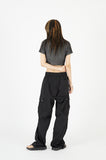 Pin-tuck nylon snap over cargo pants