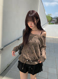 Linder Mesh See-Through Loose-Fit One-Shoulder Knit