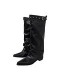 Stud Buckle Shirred Stiletto Long Boots