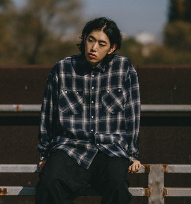 ANGLAN (アングラン) - [AG] オンブレチェックポケットビッグシャツ / [AG] Ombre Check Pocket Big Shirt  – einz.jp