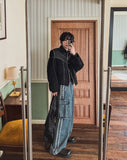 Two-line washing cargo denim pants