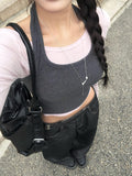 Levan Color Matching Halter Sleeveless Cut Long Sleeve T-shirt Set