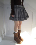Bran Double Frill Check Midi Skirt