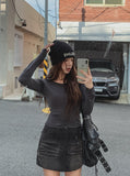 Tray Velvet Washed Denim Skirt
