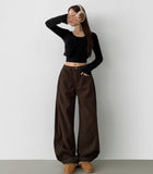 Corduroy Hem Snap Folding Cut Long Wide Pants
