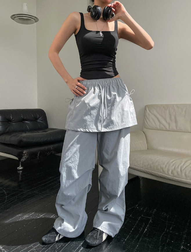 【U LAN】Lopi Skirt Layered Nylon Pants U LAN (ユーラン) - ロピスカートレイヤードナイロンパンツ