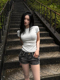 Vintage Washing Denim Shorts + Tokyo Crop Basic Tee