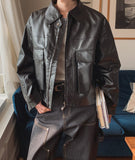 Frill High Neck Balloon Leather Jacket