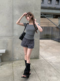 Orin Halter Layered Off-Shoulder Short Sleeve T-Shirt