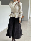 Tiamang Rose Jacquard Banding Flare Skirt