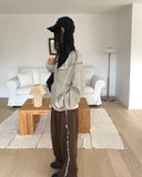 Bima Stripe Pocket Loose Fit Long Sleeve Hooded Zip-Up