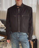 Marron stand-collar cropped jacket