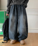 [unisex] Heps Damaged Washing Banding Denim Balloon Pants