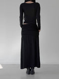 Shirring Sweat Layered Long Skirt
