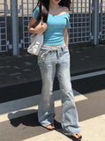 Naon Lace Washing Bootcut Denim Pants