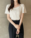 Terry Linen Puff Short Sleeve Blouse