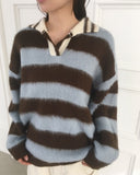 Zenzen Stripe Brush Collar Knit