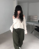 [A/M] Poning Cotton Banding Wide Pants