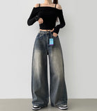 Hem Snap Four-Season Banding Long Wide Denim Pants