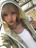 Pita Color Matching Shirring Windbreaker Hood Zip-Up