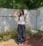 Non Fade Cooling Summer Thin Banding Wide Raw Denim Pants