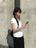 Ward Cotton Lace Puff Short Sleeve Blouse