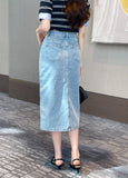 Bow Slit H-line Denim Skirt