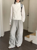 [MADE] Shanti Windbreaker Shirring Pleated Crop Long Sleeve Zip-Up