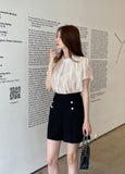 Ringo Pintuck Back Ribbon Short Sleeve Blouse