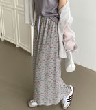 Flower Pattern Span Slit H-line Banding Long Skirt