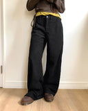 Bowling corduroy snap adjust wide-fit long pants
