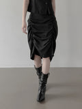 Rev Stripe Shirred Midi Skirt