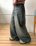 Ariko cat washed denim wide pants