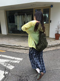 Lurun Check Shirring Cargo Banding Midi Skirt